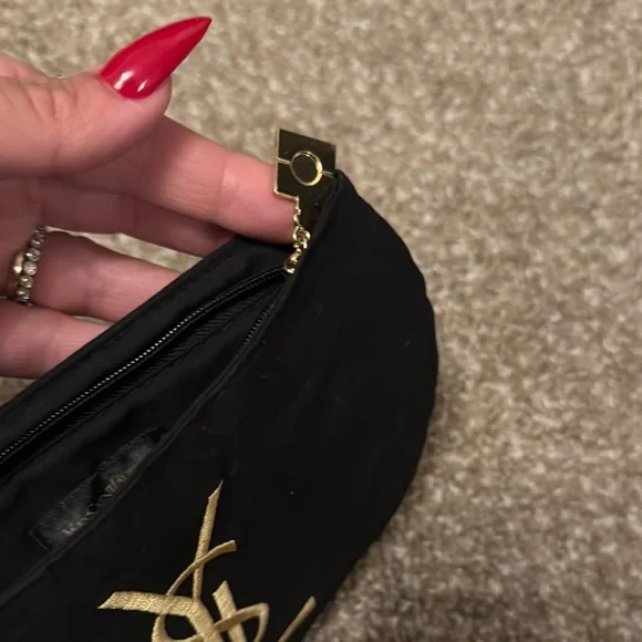 Yves Saint Laurent Black Cosmetic Pouch with Gold Logo - Picture 4 of 6